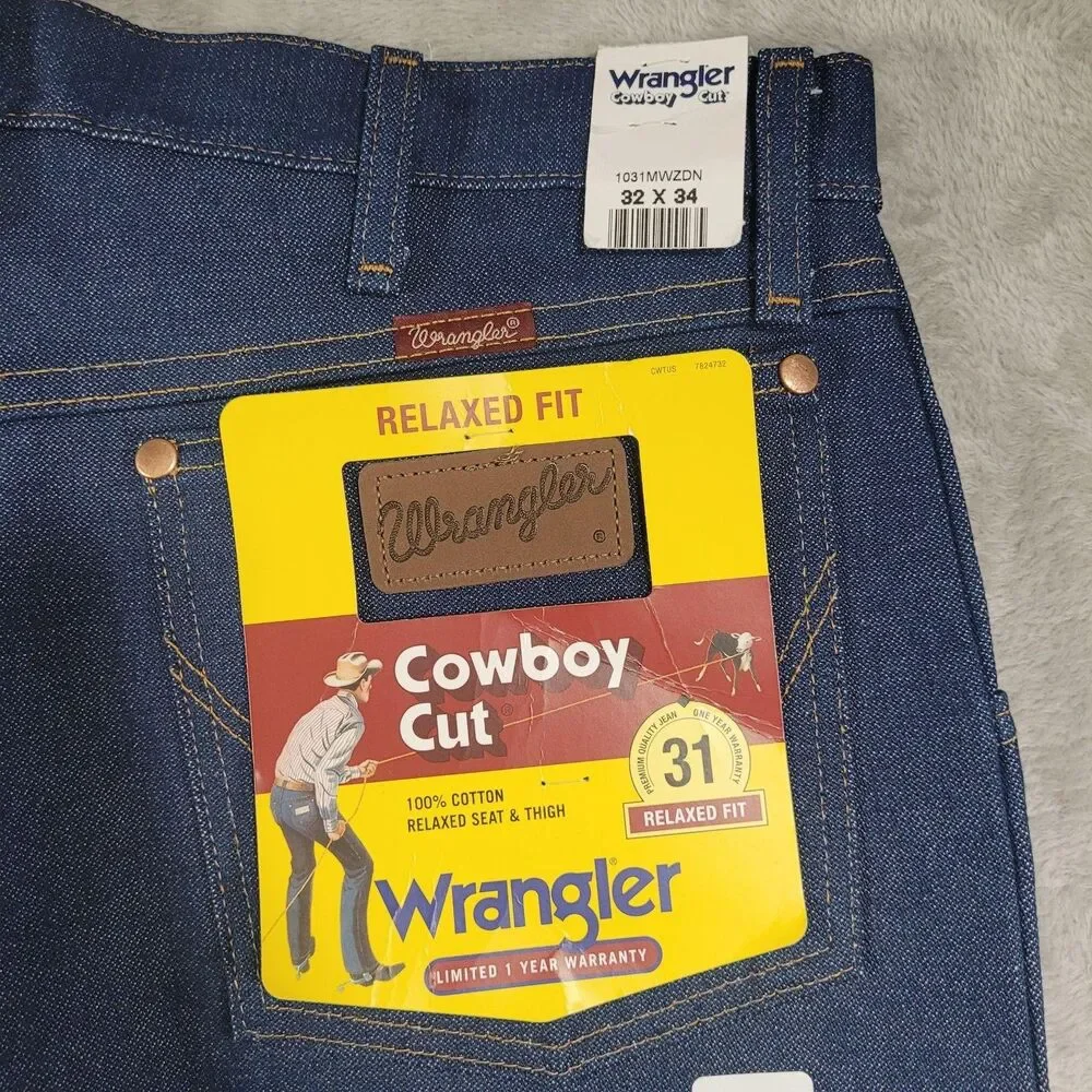 Wrangler Cowboy Cut Jeans Mens 32x34 Blue Relaxed Straight Raw Denim 1031MWZDN